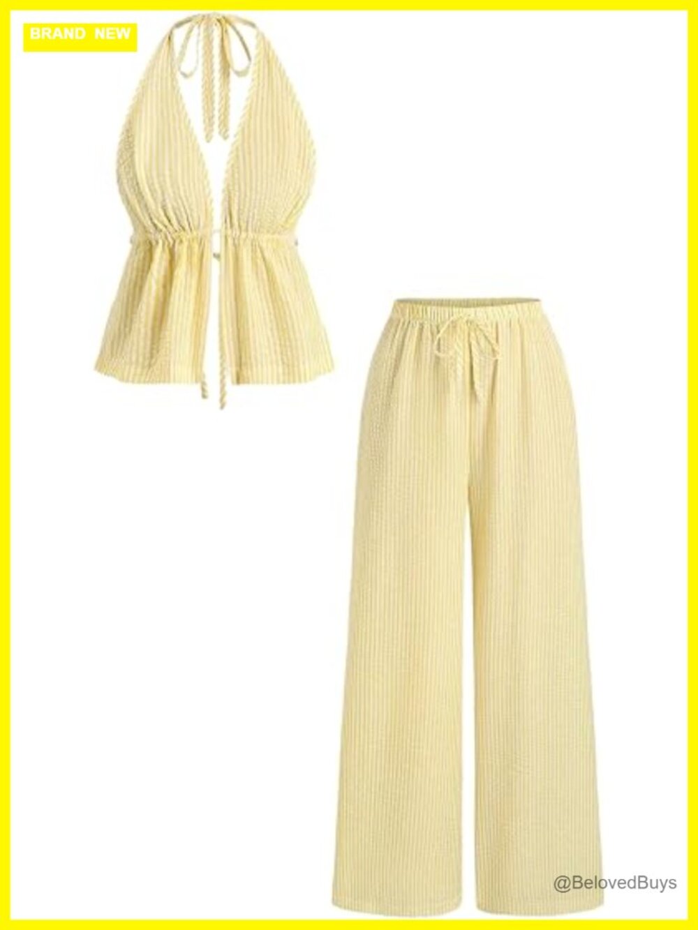 Striped Backless Halter Crop Top and Pants Matching Set
